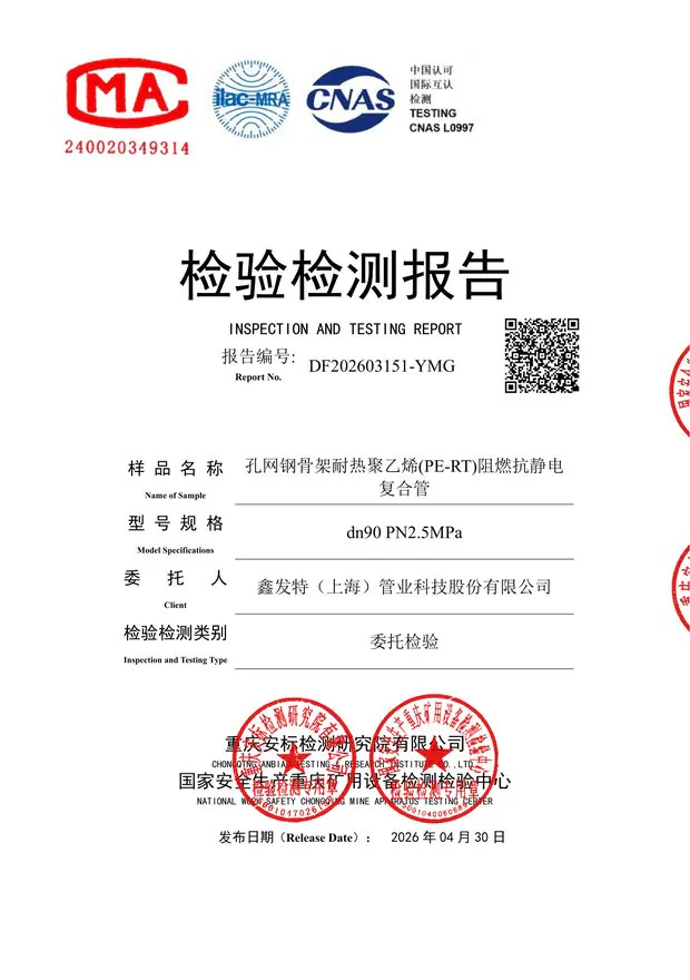 PE-RT 阻燃抗静电复合管检测报告封面